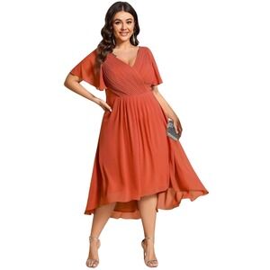 Ever Pretty Burnt Orange Chiffon Pleated High Low Formal Dress US 22